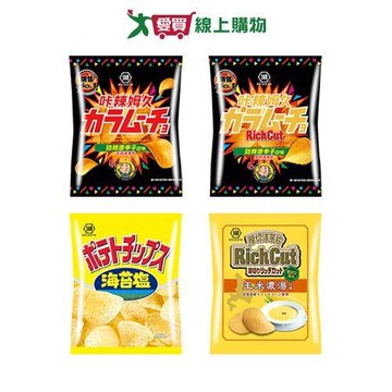 湖池屋/卡辣姆久洋芋片系列(平切勁辣唐辛子/厚切勁辣唐辛子/海苔鹽/玉米濃湯)(61-66G/包)【愛買】