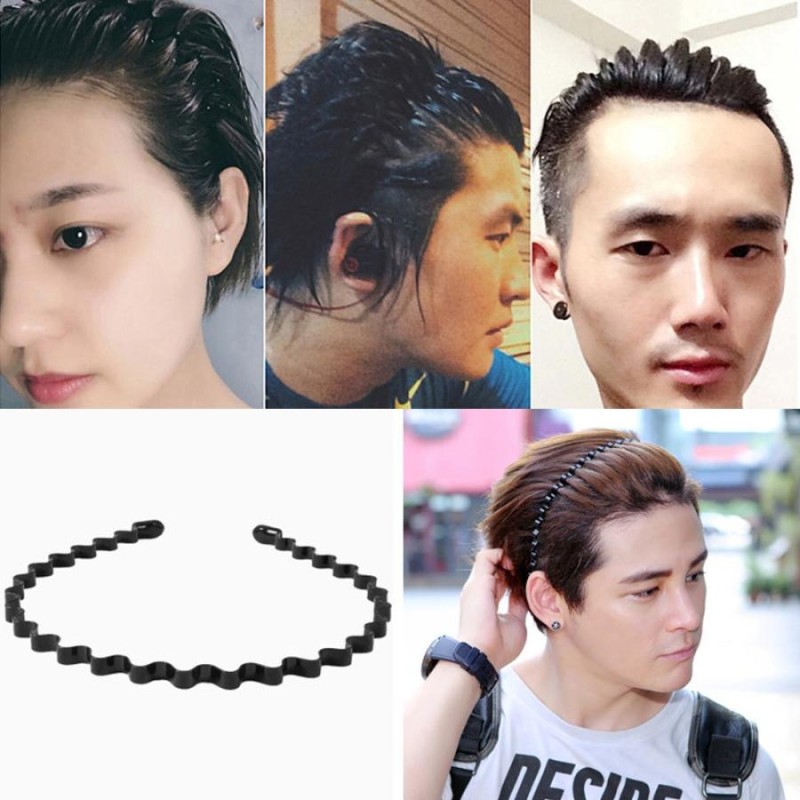 波型 カチューシャ メンズ レディース 2個 ヘアバンド ヘアアクセサリー 黒