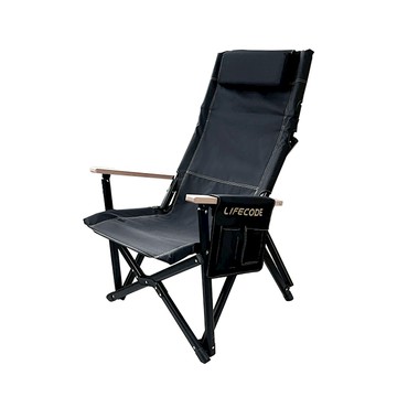 LIFECODE 黑宙斯巨川椅/大川椅/折疊椅(木扶手)+枕頭-黑色