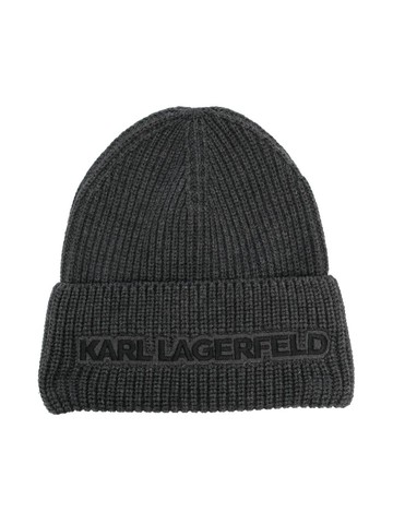 Karl Lagerfeld Kids - logo-appliqué ribbed-knit beanie hat - kids - Cotton - 2 - Grey