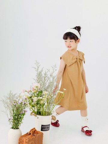 純棉蝴蝶結翻領排釦正反兩穿洋裝