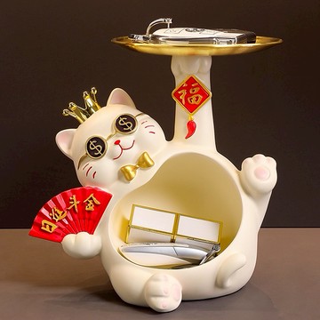 🔜 快速出貨 🔜『LINE禮物獨家』【招財貓的家】7.5寸舉托盤大肚收納皇冠招財貓＃CAT130  生日禮物 開業禮物 開運 招財 喬遷禮物 交換禮物