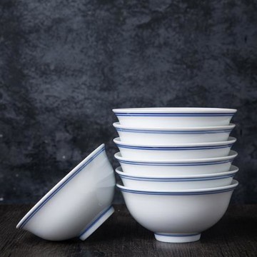 藍邊碗盤菜盤湯盤碟子飯碗面碗湯碗白瓷家用釉下彩中國風老式餐具