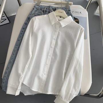 薇薇安 白色襯衫女春秋長袖內搭上衣150小個子純棉長袖正肩襯衣