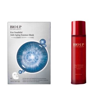 【1+1抗漲配】(保濕大全套)BIOUP大紅瓶青春露絕版回饋專案+BIO UP 自然美 凝時之泌抗老奇蹟面膜26ml(5片/盒) *3盒