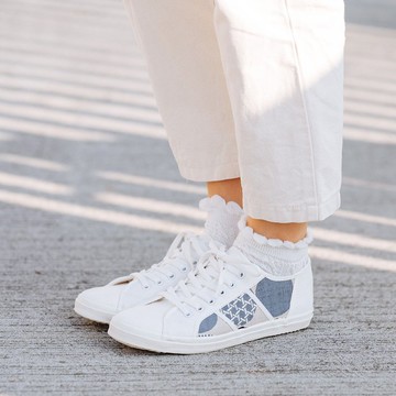 PINKOI精選【腳踏車日】黑圈圈 日本布料 小白鞋 帆布鞋