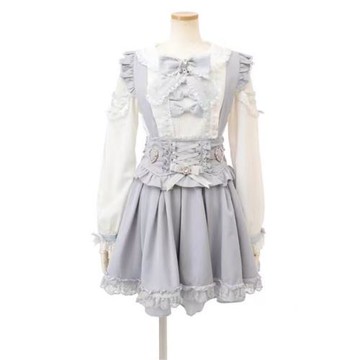 LIZ日系可拆卸背帶半身裙顯瘦收腰遮胯愛心珍珠扣333背帶裙