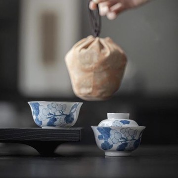 手繪枇杷旅行茶具套組快客杯一壺一杯收納包戶外泡茶碗蓋碗茶杯