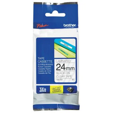 【Brother 兄弟】TZe-151 護貝標籤帶 透明底黑字 24mm