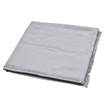 GUCCI 古馳 經典GG緹花印花羊毛混絲流蘇方巾/圍巾(灰色)