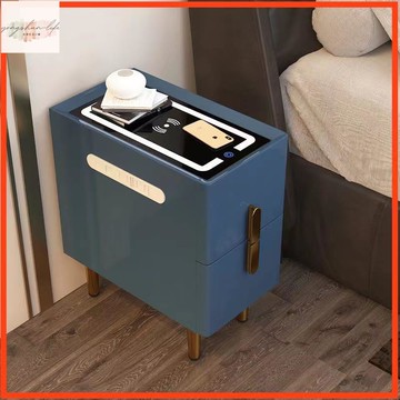 爆款上新 智能床頭櫃智能家居黑科技高檔臥室納帕皮實木床邊櫃迷你小型