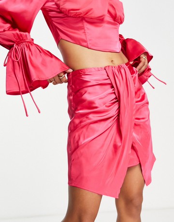 Ei8th Hour ruched satin mini skirt co ord in pink