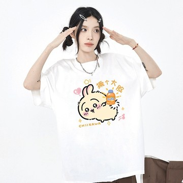 印花T恤 趣味卡通 設計感上衣 夏季新款 100%純棉 短袖T恤女  爆款 寬鬆  潮牌   通勤百搭