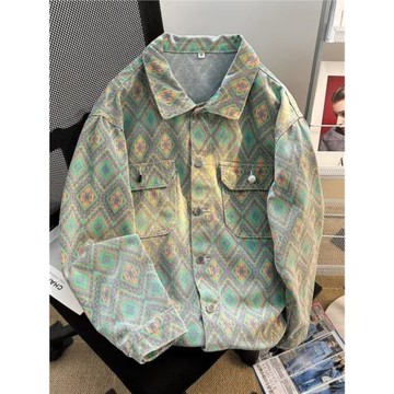 炸街牛仔外套男春秋季美式復古扎染工裝夾克高街潮牌寬松痞帥個性