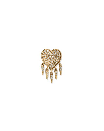 14k Diamond Heart & Fringe Stud Earring, Single