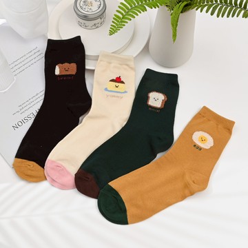 韓國襪毛絨食物表情中筒襪-多色任選