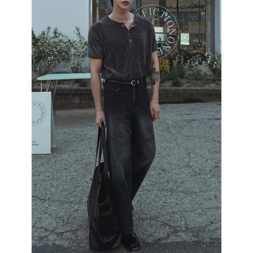 MRCYC亨利領短袖T恤男士夏季薄款修身百搭體恤韓系通勤老錢風上衣