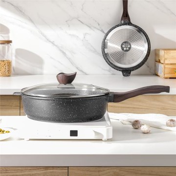 不粘鍋家用炒菜鍋平底鍋圓深煎鍋煎牛排煎蛋不粘鍋適用燃氣電磁爐