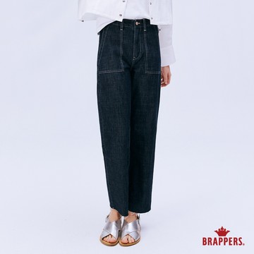 BRAPPERS 女款 Boy friend系列-高腰全棉九分直筒褲-深藍