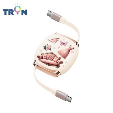 TRON 100W Type-C 伸縮快充線 1M 奶茶色 家具餐具圖集-3 4檔長度調整 可充筆電 適用i15以上手機 平板