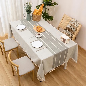 Couselect 條紋針織防水防油流蘇桌布/長桌巾/餐桌巾  180 x 140cm  灰色  1條