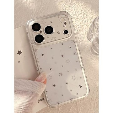 冷淡風灰色星星適用蘋果17promax精孔全包手機殼iphone16pro相機全包透明硅膠防摔15/14/13軟殼大孔保護套12