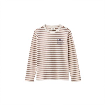 GIORDANO  童裝條紋磨毛長袖上衣 - 02 仙棕X花紗納瓦白