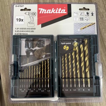 牧田高速鋼鍍鈦直柄不銹鋼金屬19支麻花鉆頭手電鉆D-67527鋰電鉆