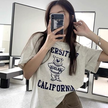 夏季韓版重磅純棉白灰色短袖T卹男女同款時尚印花潮牌ins寬鬆上衣