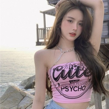 背心女 吊帶背心 女生上衣 辣妹 小可愛 女裝吊帶背心女內搭設計感小衆外穿裹胸辣妹上衣短款夏季露肩打底抹胸92