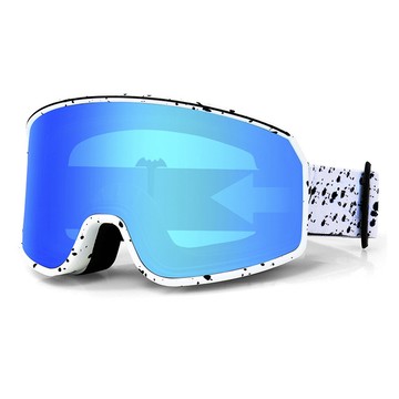 滑雪鏡-M/L (附盒)『砂白噴黑點框/全面白冰藍片』HX-022 戶外 休閒 旅遊 滑雪 冬季 滑雪鏡