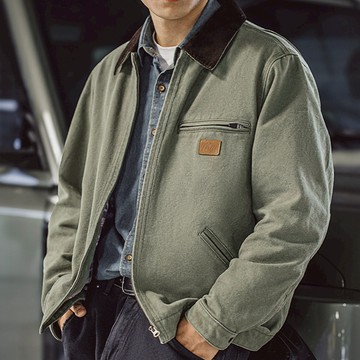 MRA 男裝美式復古穀倉底特律工裝夾克巴恩風行政翻領帆布外套男秋