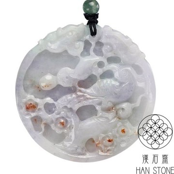 【漢石齋】天然翡翠A貨 喜上眉梢玉珮吊墜 紫羅蘭種飄花灑金(50*50*7mm)