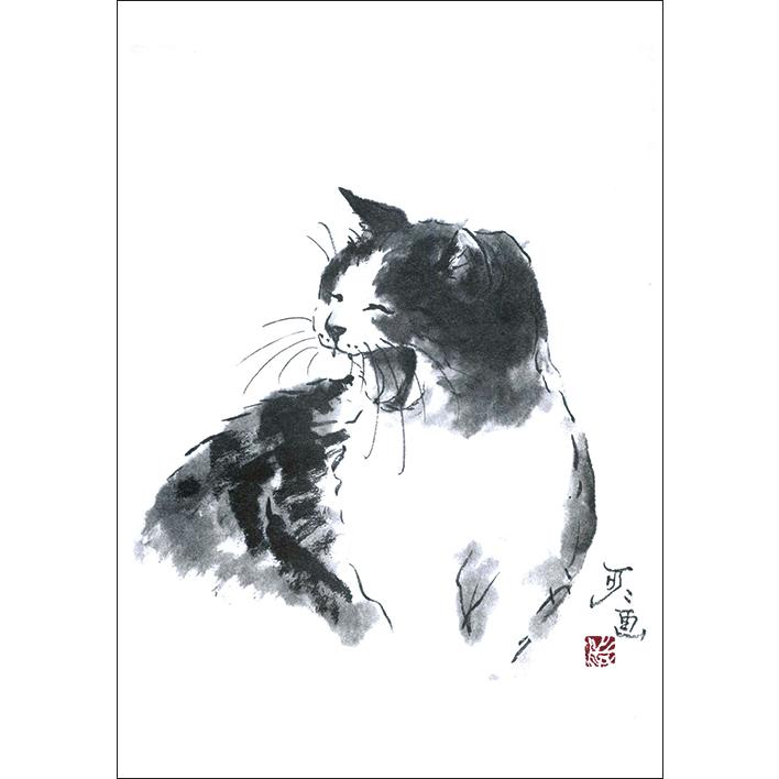 フレーム付き 稔　猫の墨絵 中浜