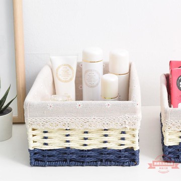 桌面收納筐草編收納盒編織布藝雜物玩具收納盒化妝品收納盒零食簍