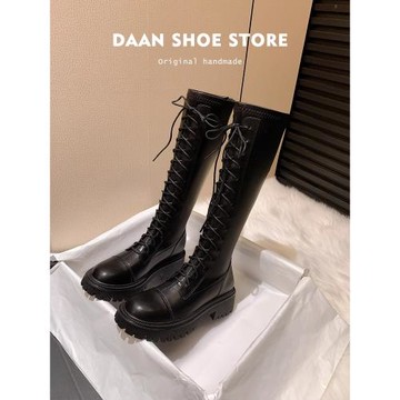 香港全真皮內增高百搭長筒靴女不過膝2025年春秋高筒騎士馬丁靴潮