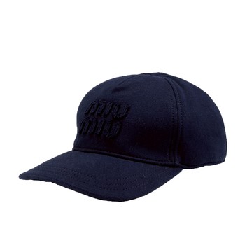 MIU MIU LOGO毛邊純棉棒球帽(海軍藍)