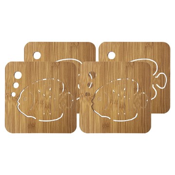 橘之屋 方型木條竹熱墊 保護桌面 四角軟綿塊設計 安全止滑  木色-款式隨機  4個