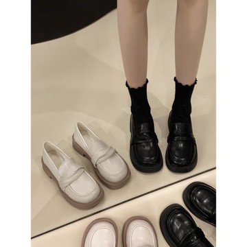 樂福鞋女春秋2025新款一腳蹬休閑女鞋厚底單鞋子黑色英倫風小皮鞋