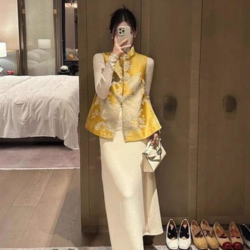 新中式國風馬甲女唐裝提花背心2024春季新款高級復古坎肩無袖上衣