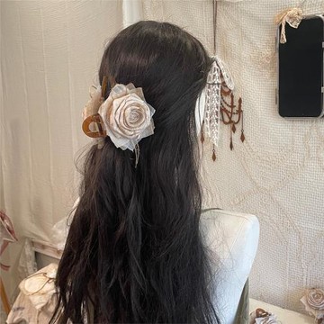 手作花朵抓夾氛圍感美女純欲溫柔古風燒毀玫瑰新中式小眾鯊魚發飾