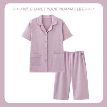 北極絨睡衣女夏季純棉2025年新款短袖七分褲薄款開衫家居服兩件套