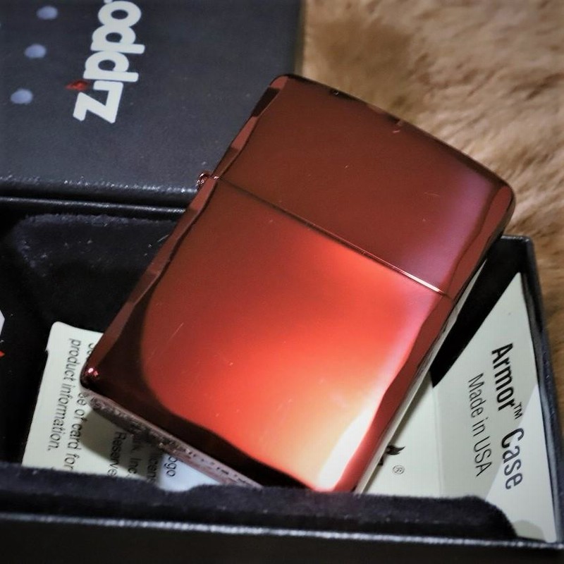 Armor ZIPPO 重厚アーマー シャインレイカット 鏡面レッド 両面 