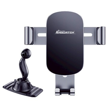 ANBORTEH 安伯特 鋁合金重力手機架/車用手機架/汽車手機架/車載支架 附黏貼式支架  1個  黑色