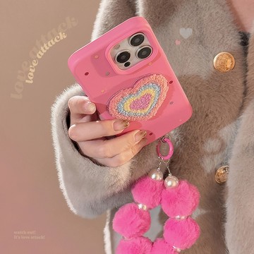 台灣出貨❤ins風彩色愛心手鍊蘋果17手機殼iphone15pro max適用13毛巾繡14軟