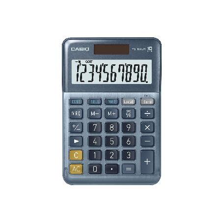 CASIO MS-100EM Desktop Calculator 10 Digit Currency Conversion Cost Sell Margin, Aluminium Front, Solar Battery Operated, Blue