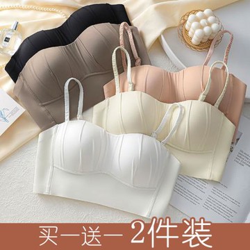 無肩帶一片式無痕內衣女小胸聚攏薄款上托防下垂無鋼圈美背文胸罩