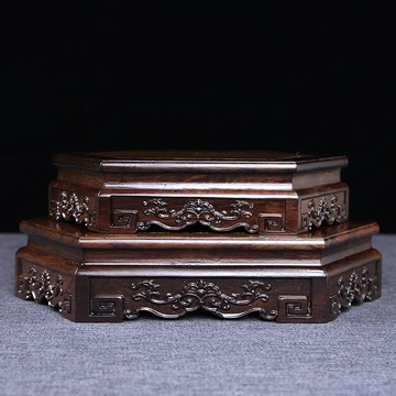 黑檀木六角底座實木質雕刻工藝品擺件底座花瓶花盆茶壺紅木底座