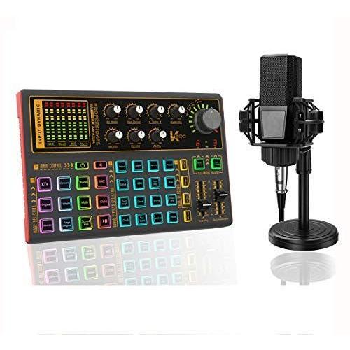 Podcast Condenser Microphone with Sound Effects, Audio Interface with