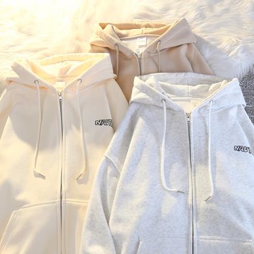 春秋薄款印花字母純棉連帽衛衣外套男秋冬加絨日系寬松開衫夾克潮
